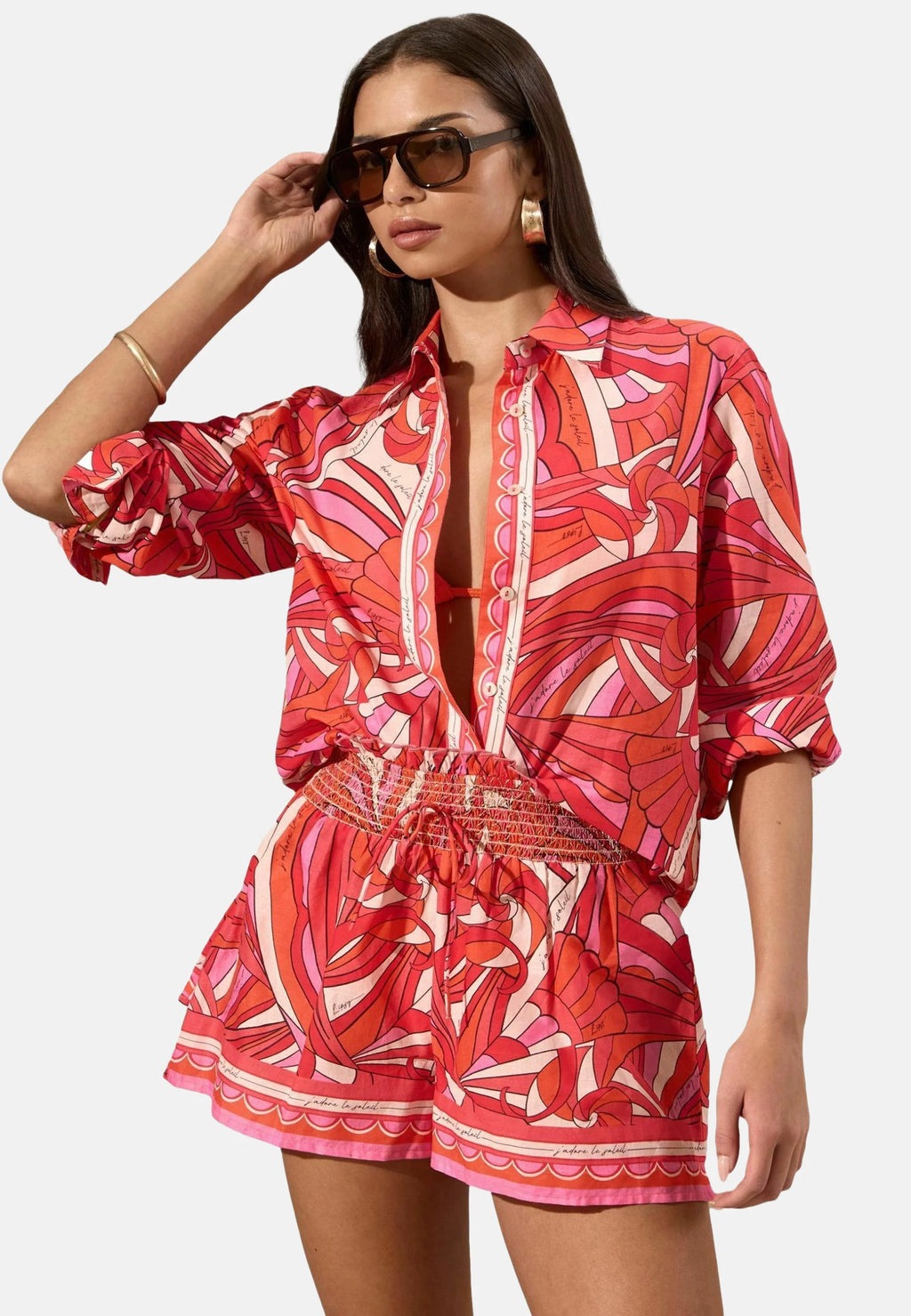 REGULAR FIT - SWIRL PRINT BEACH SHIRT. - Beach accessory - pink