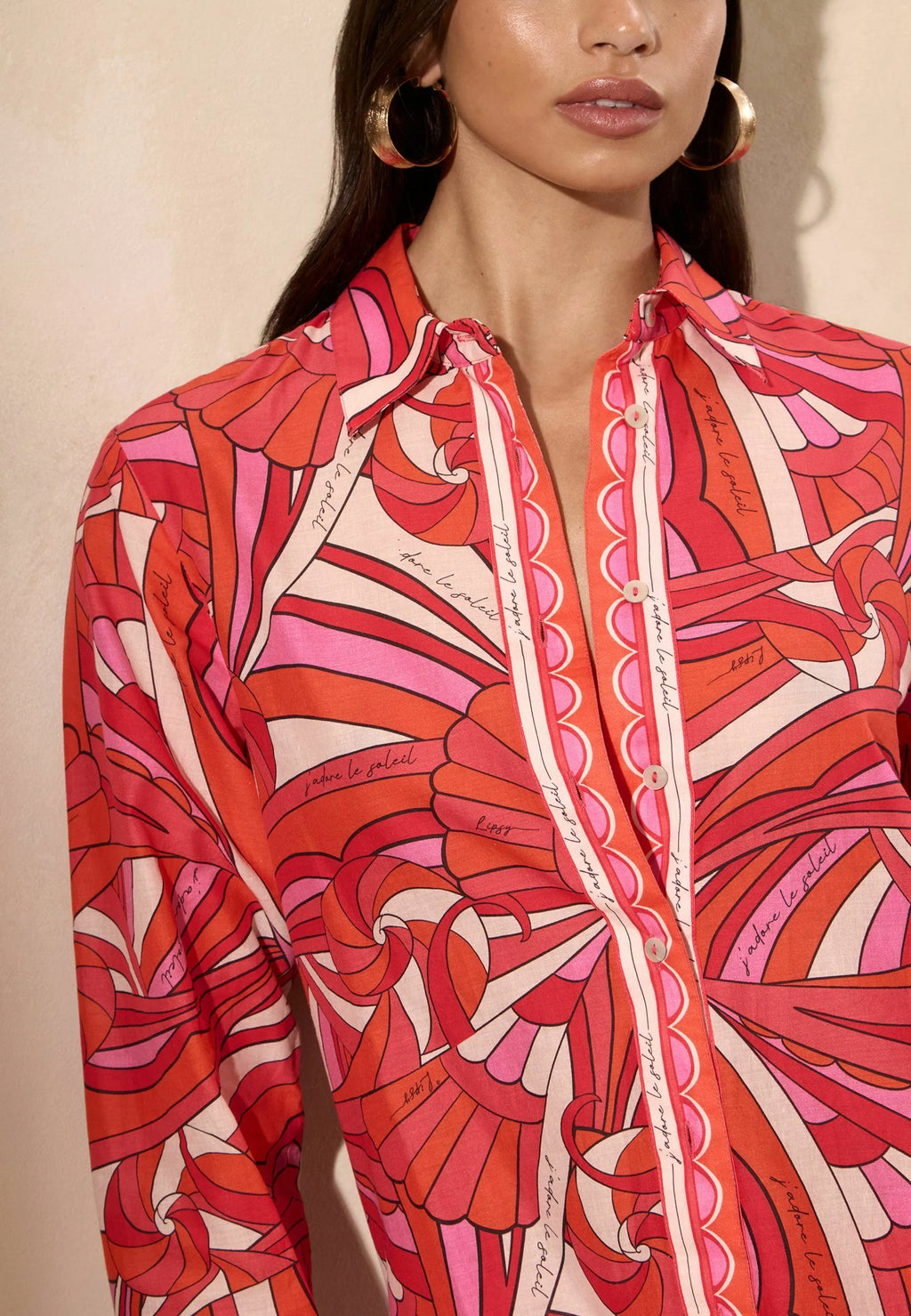 REGULAR FIT - SWIRL PRINT BEACH SHIRT. - Beach accessory - pink