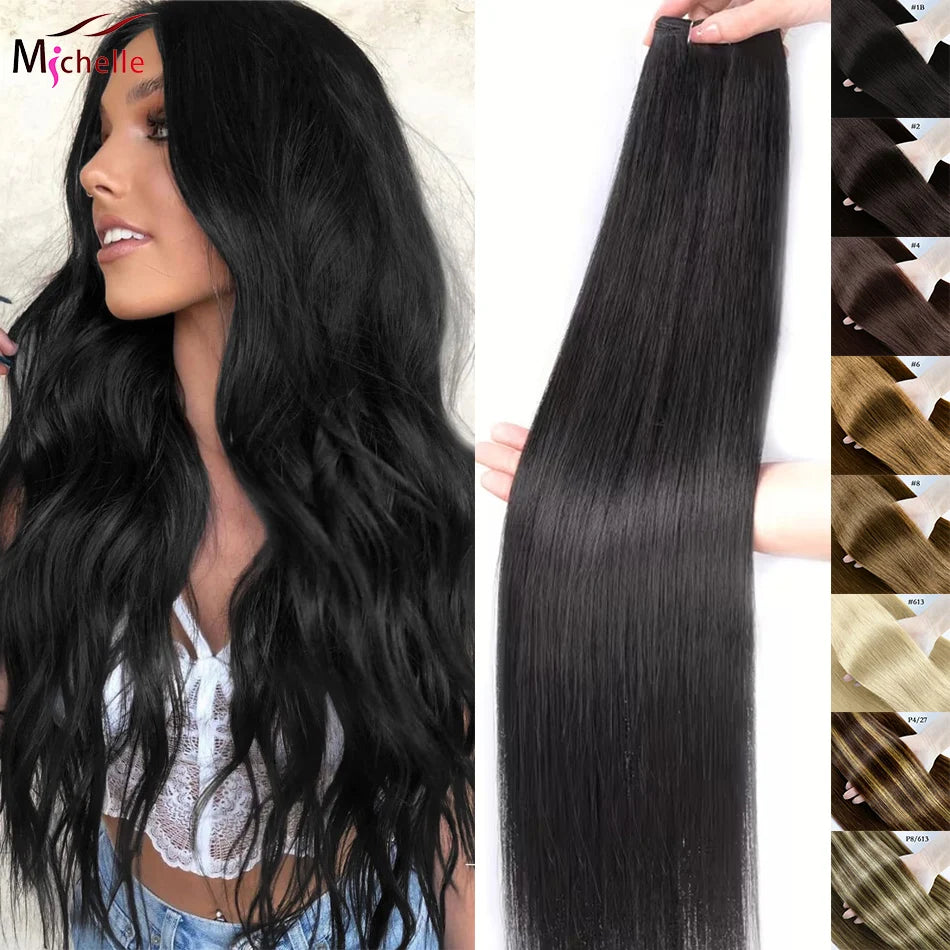 Clip in Hair Extensions Straight 100% Remy Human Hair Clip in Extensions Invisible Seamless Clip ins Hair Extension 8pcs Natural Main image
