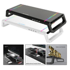 Aluminum RGB Monitor Stand Riser Bracket with 4 USB Ports Desk Organizer All-In-One Computer Laptop Height Stand Holder