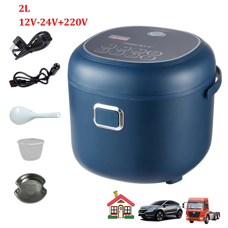 12V 24V 220V 3L Electric Rice Cooker Car Trucks Electric Soup Porridge Cooking Machine Food Steamer Warmer Heated Rice Cooker