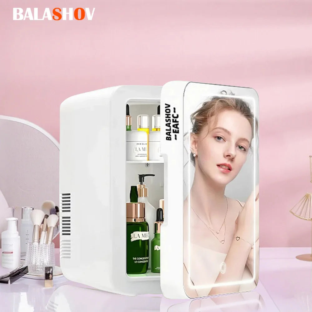 4L Mini Refrigerator Multifunction Cosmetics Cosmetic Dormitory Cooler Fridge Dual-use for Home Car Small Portable Fridge Mirror Image principale du produit