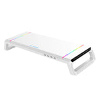 Aluminum RGB Monitor Stand Riser Bracket with 4 USB Ports Desk Organizer All-In-One Computer Laptop Height Stand Holder