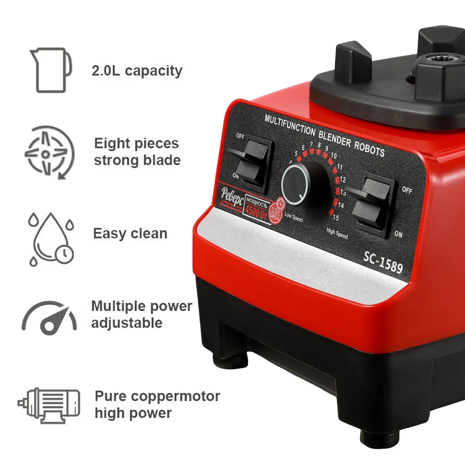 2-in-1 durable blender, fixed blender 2000w mini milkshake machine vertical blender for easy storage, black color for easy clean