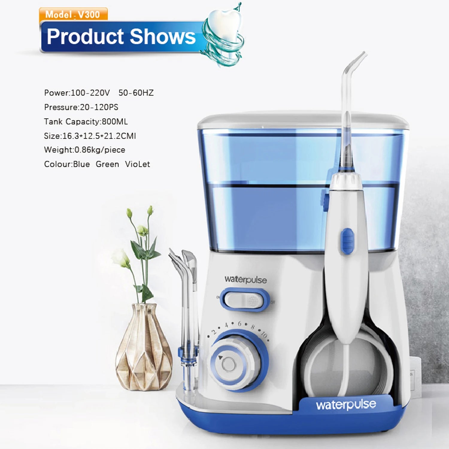 800ML Capacity Electric Water Flosser Oral Irrigator for Teeth Cleaning Water Dental Flosser Teeth with Interchangeable Nozzles
