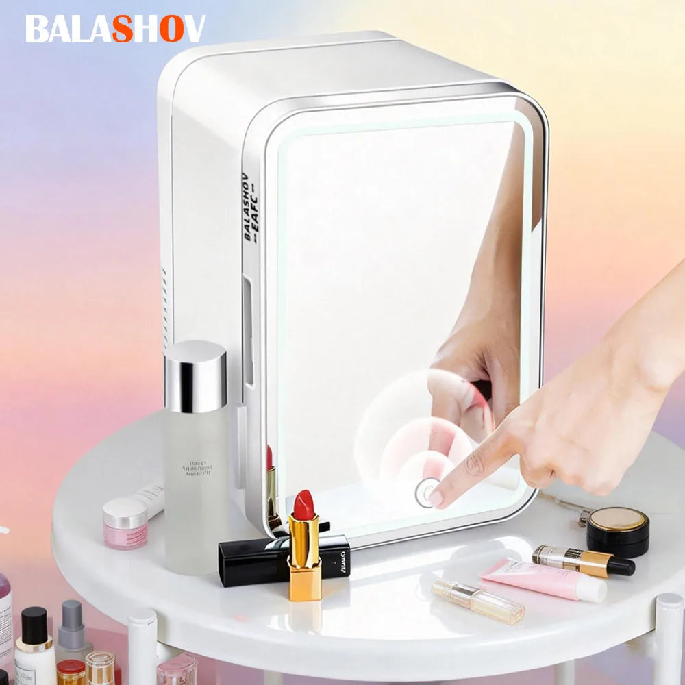 4L Multifunctional Mini Refrigerator Cosmetic Dormitory Fridge Control Use Countertop Portable Fridge Mirror 220V EU Image principale du produit