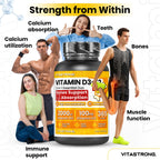 Vitastrong D3 + K2 Vitamin 365 days Tablets 2000 IU, 100 mcg, MK-7 for the support of the immune system, joints, muscles and bones
