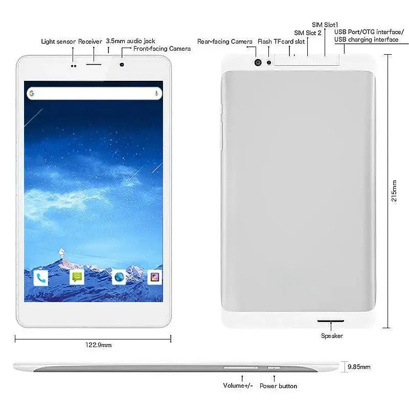 2026 New 8"  Android 6.0 3G/4G Phone Tablet 1920 x 1200 Pixels MT8783 Octa-Core 2GB RAM 16GB ROM GSM 2*SIM Cards