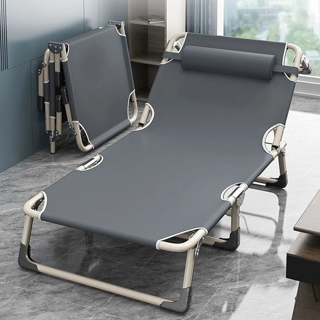 Folding bed for camping and travel, sturdy, foldable, lightweight, for adults, with mattress