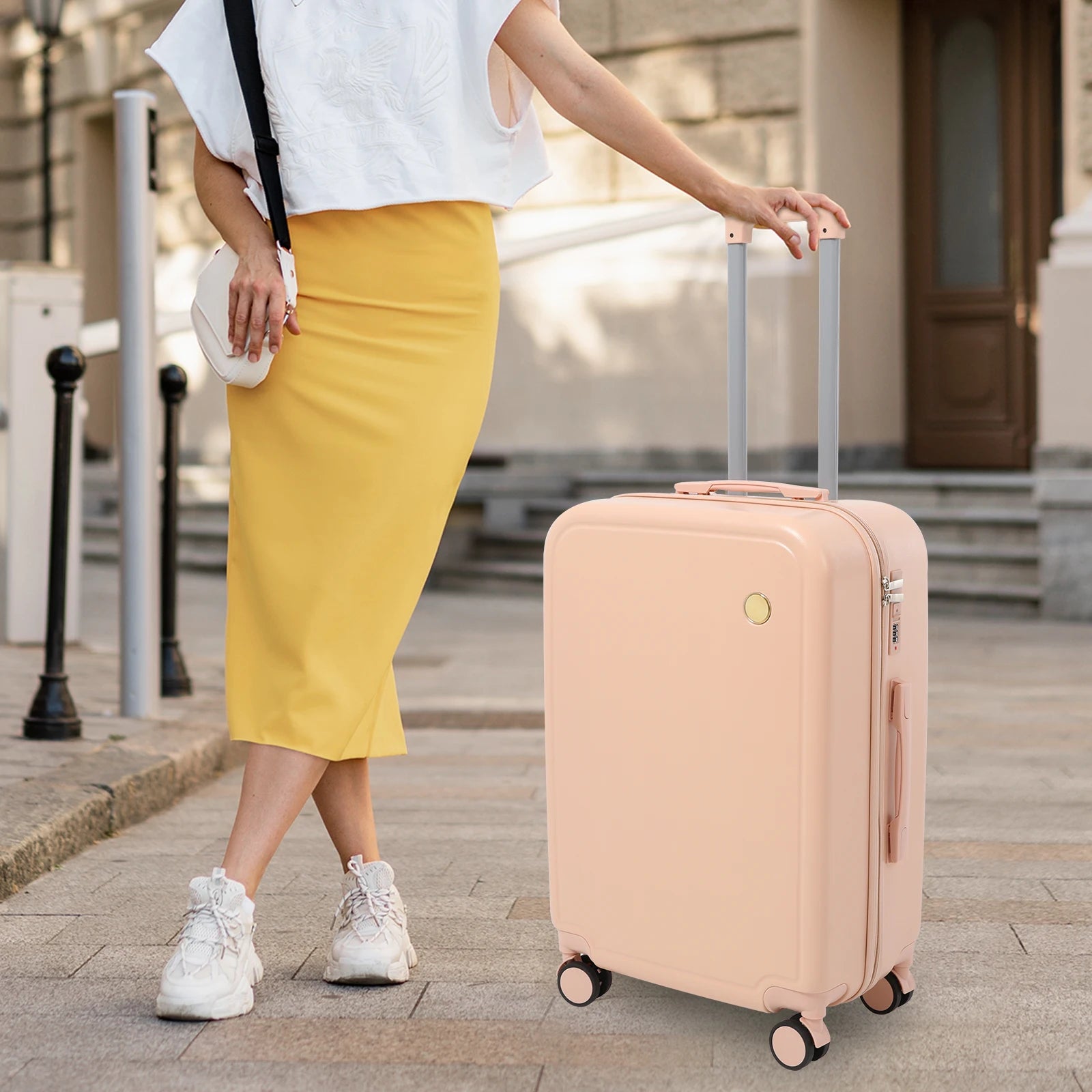 14 Inch & 24 Inch Combo Luggage, Small and Large Suitcases, Hard Shell Carry-on Luggage, Spinner Luggage with Cosmetic Carry On Bag, Lightweight Wear-resistant Luggage for Business and Holiday Travel, Pink