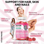 Vitastrong Biotin High Dosage Complex 100% Vegan - 120 Biotin Gum for Hair, Skin and Nails with Zinc, Selenium, Vitamin C, Vitamin E, Vitamin B6, folate and Potassium Iodide-Supports Healthy Hair and Reduces Fatigue