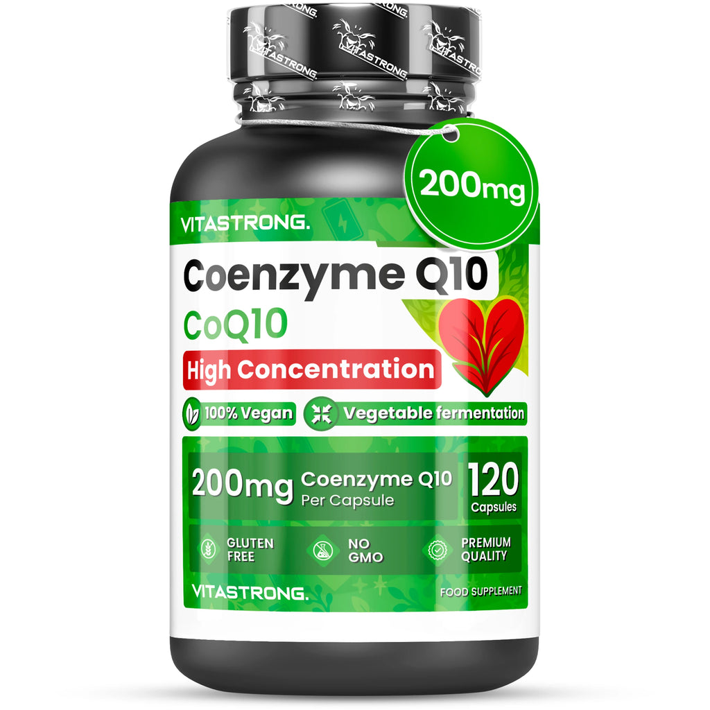 Coenzyme Q10 200mg High Dosage, 1 Capsule per Day for 4 Months, 120 Capsules CoQ10 200mg Each, Q10 Coenzyme Premium Quality, Gluten-or GMO-Free, Supplement Made in Italy Certified
