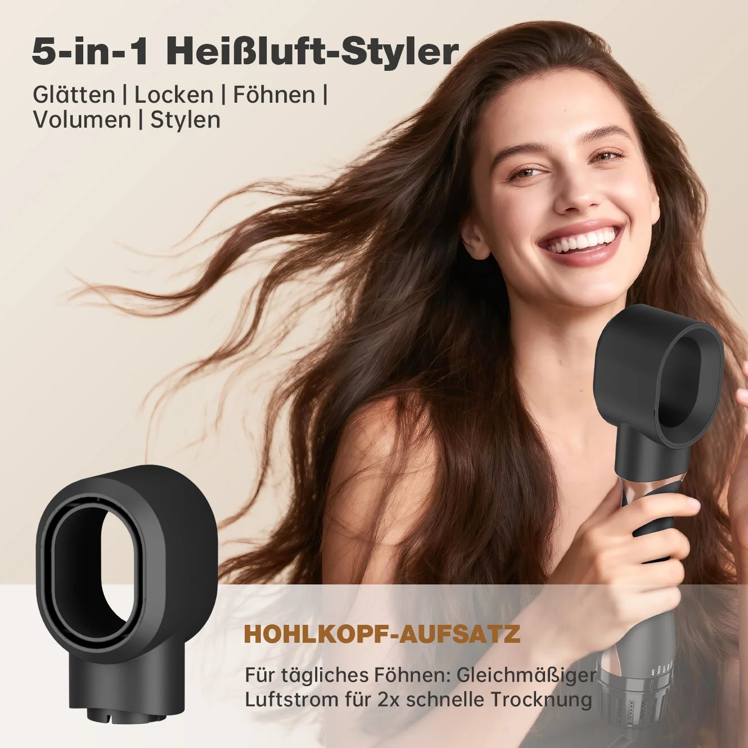 Professional 5-in-1 Hot Air Brush Set, Ionic Technology, 1200W Hair Dryer Styler Tool, 4 Heat Settings, 360° Swivel Cord