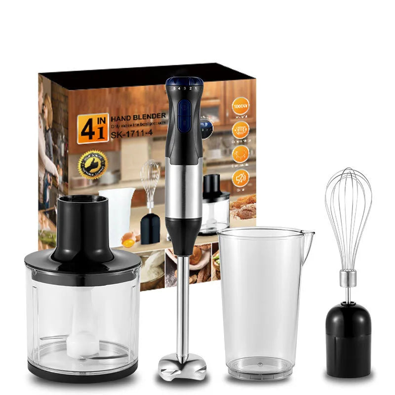 1000W 4-in-1 Electric Hand Blender Immersion Mixer Stainless Steel Stick Food Processor Low Noise 36-45dB for Baby Food Soup Smoothie 220V