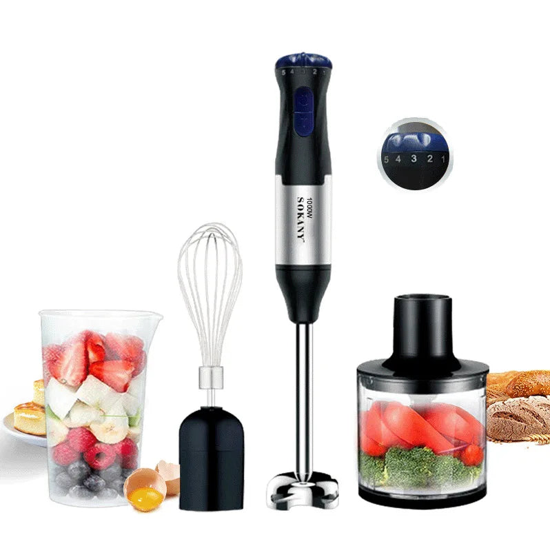 1000W 4-in-1 Electric Hand Blender Immersion Mixer Stainless Steel Stick Food Processor Low Noise 36-45dB for Baby Food Soup Smoothie 220V
