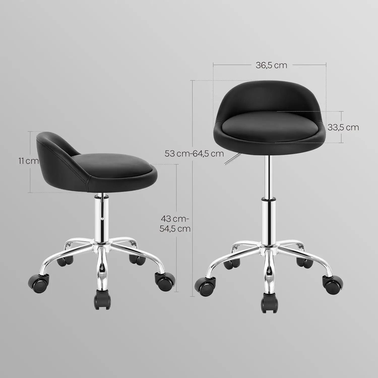 WOLTU Swivel Office Stool with Wheels Height Adjustable Computer Chair With Low Backrest Work  Roller Rocker Dressing Stool
