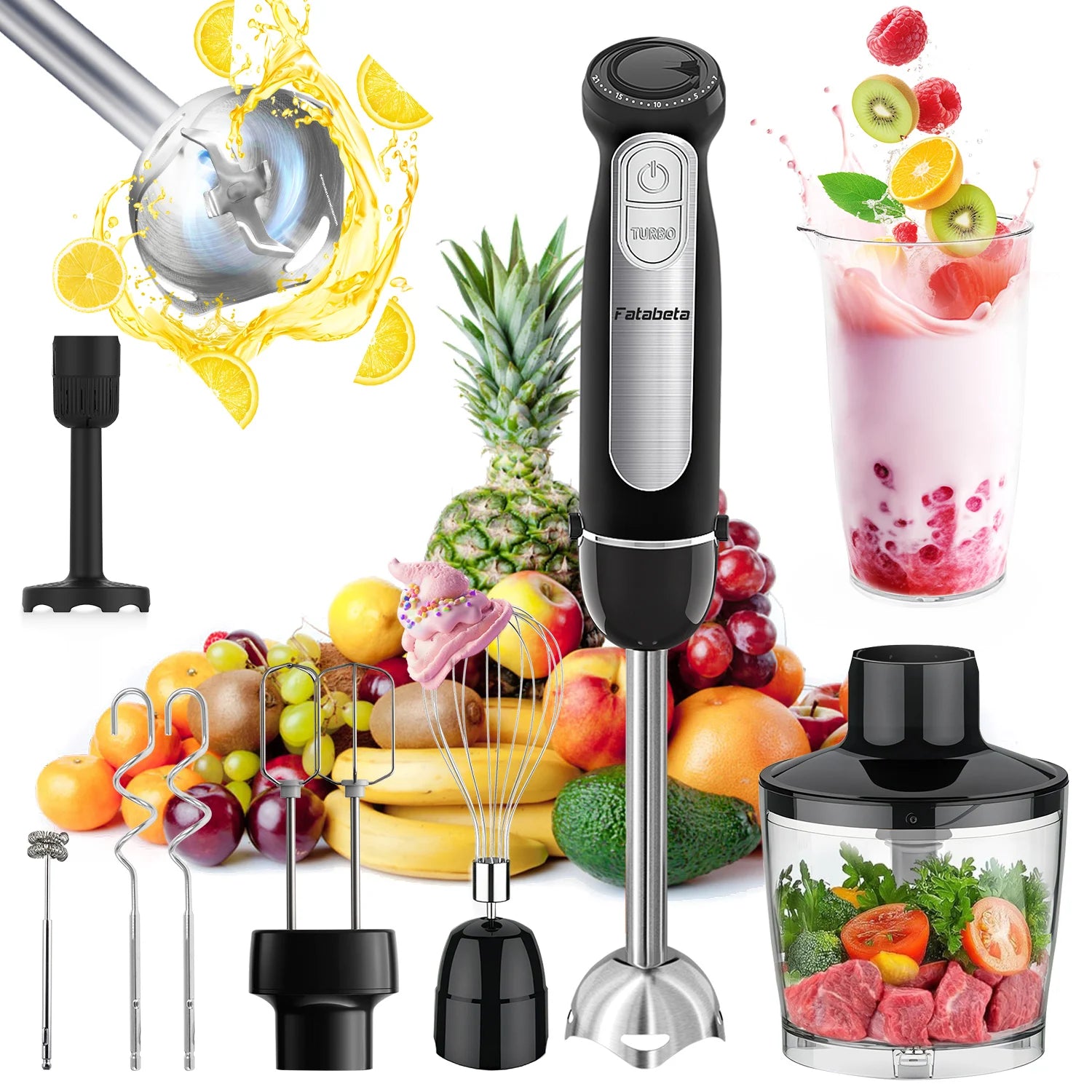 1500W 9-in-1 Immersion Hand Blender, 21 Speeds & Turbo, Includes Whisk, Chopper, Milk Frother & Masher for Blending, Pureeing Main image