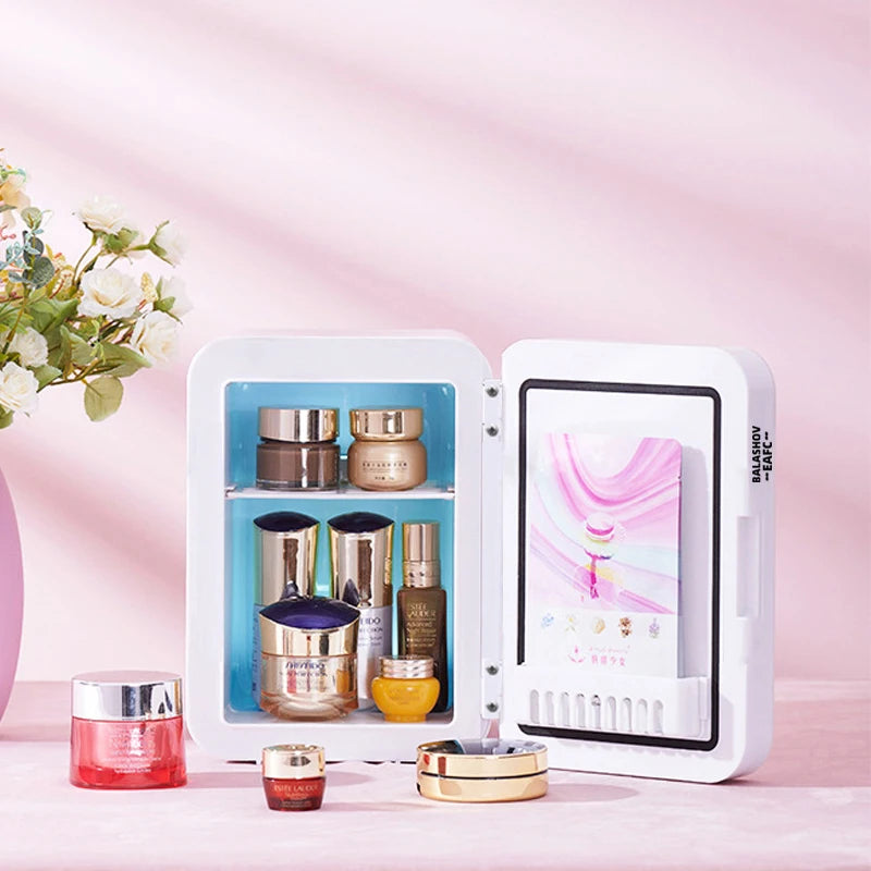 4L Mini Refrigerator Multifunction Cosmetics Cosmetic Dormitory Cooler Fridge Dual-use for Home Car Small Portable Fridge Mirror