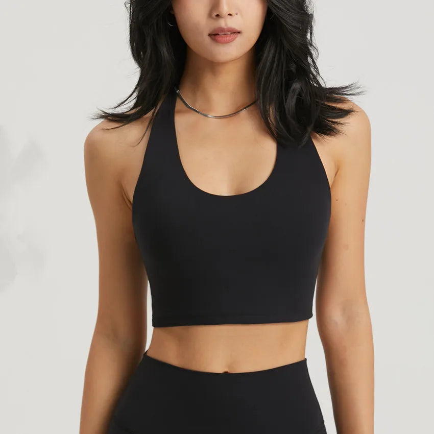 Custom Logo Front/Back Lightweight Backless Fitness Training Halter Bra Workout Yoga Activewear Sports Bra for Women Secondary image