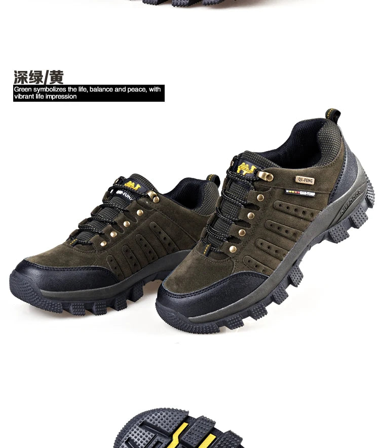Hiking Shoes Non Slip Mountain Sneakers Winter Lace Up Retro Leather Shoe Sport Outdoor Trail Off-Road Trek Men Women Footwear