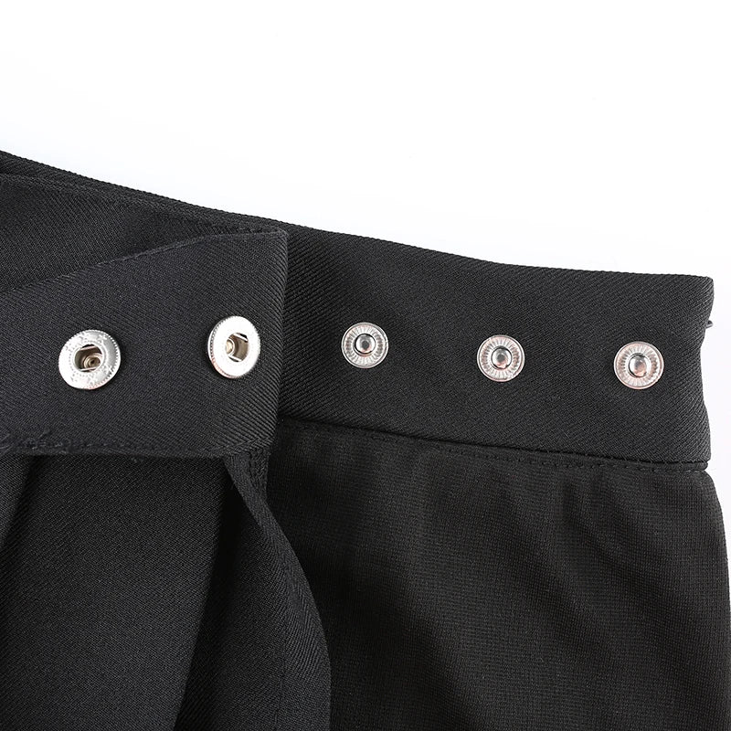 Summer Harajuku Punk Style Plaid Irregular Skirts Women Asymmetrical High Waist Black Skirts Pleated Girls Gothic Half Skirts