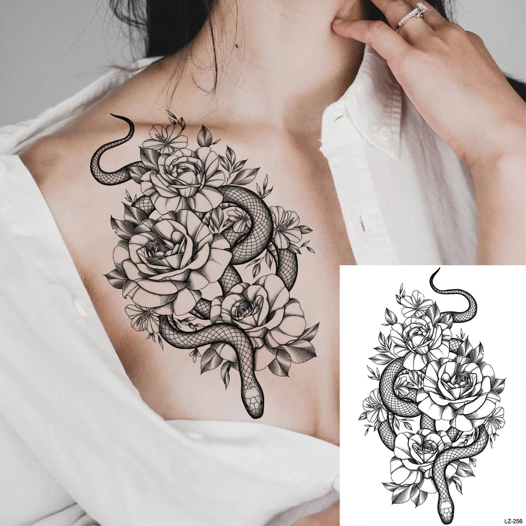 Lotus Henna Mandala Chest Temporary Tattoos For Women Underboob Adult Butterfly Turtle Lion Fake Tattoo Sexy Waterproof Tatoos