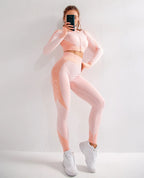 2/3Pcs Women Yoga Suit Seamless Knitted Yoga Pants Leggings Clothing Zipper Long Sleeve Crop Top Fitness Wear Sportswear Gym Set