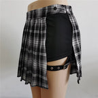 Summer Harajuku Punk Style Plaid Irregular Skirts Women Asymmetrical High Waist Black Skirts Pleated Girls Gothic Half Skirts