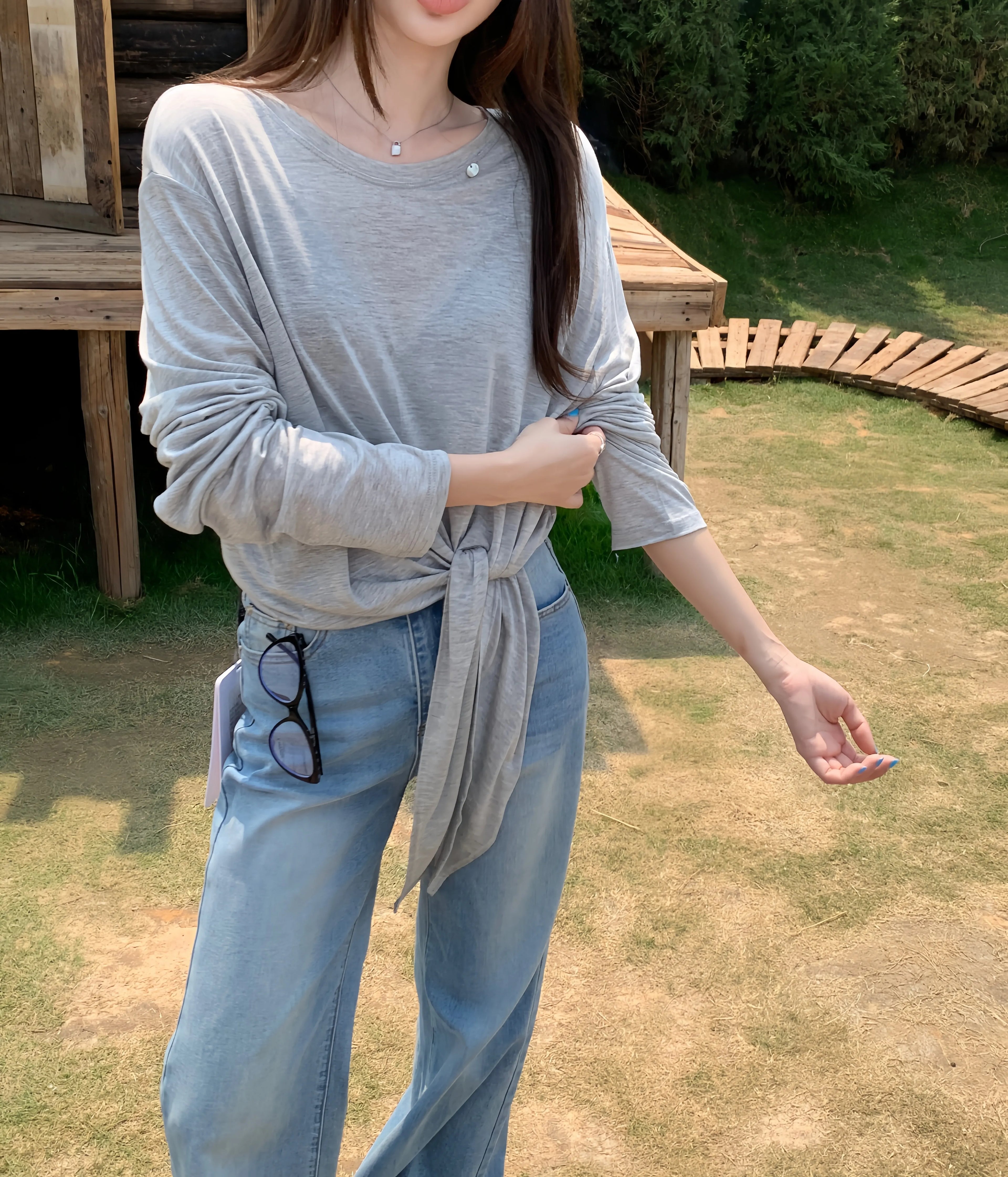 100% Lyocell Elegant Strap Long Sleeve T Vintage Patchwork Design Summer ODM Fabric.