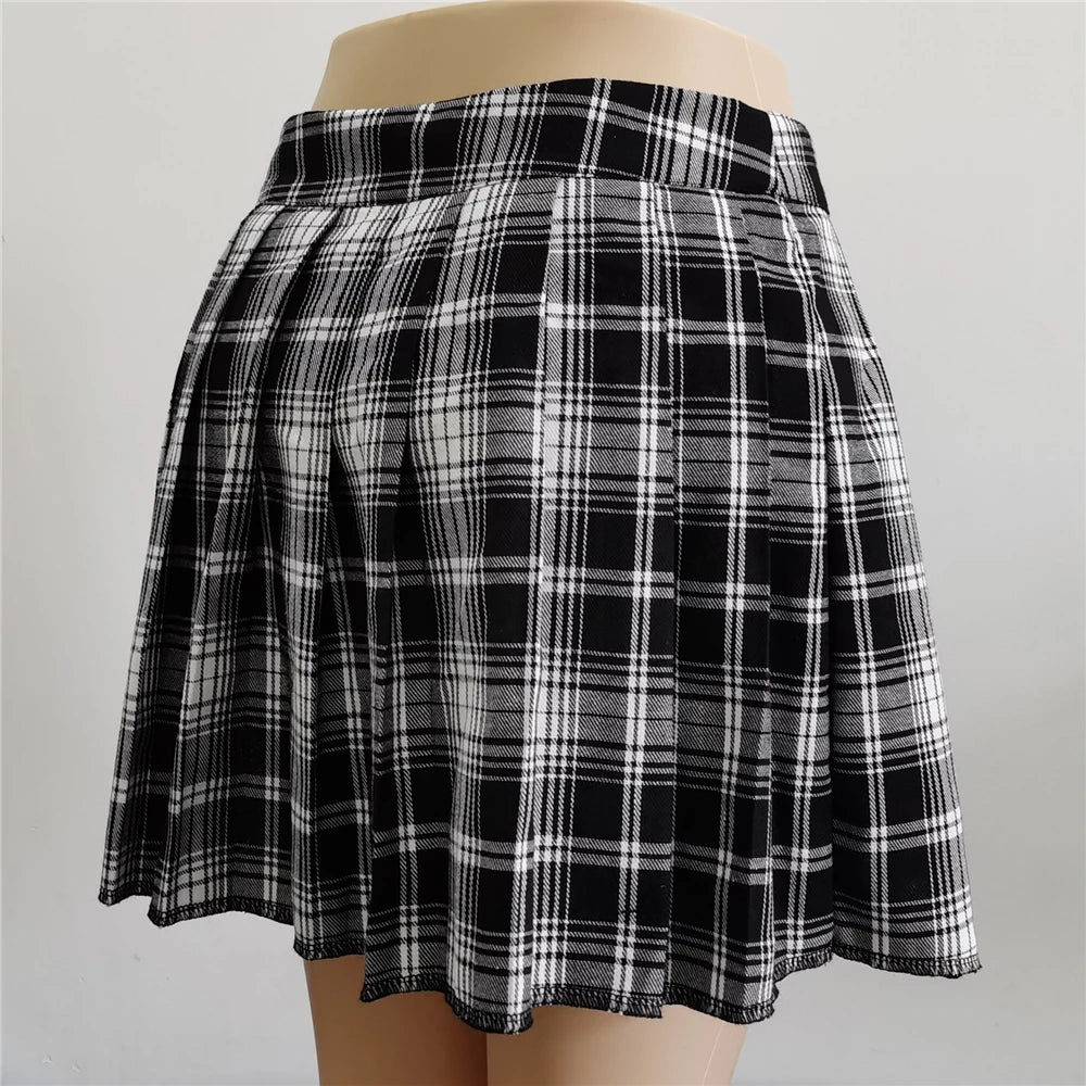 Summer Harajuku Punk Style Plaid Irregular Skirts Women Asymmetrical High Waist Black Skirts Pleated Girls Gothic Half Skirts