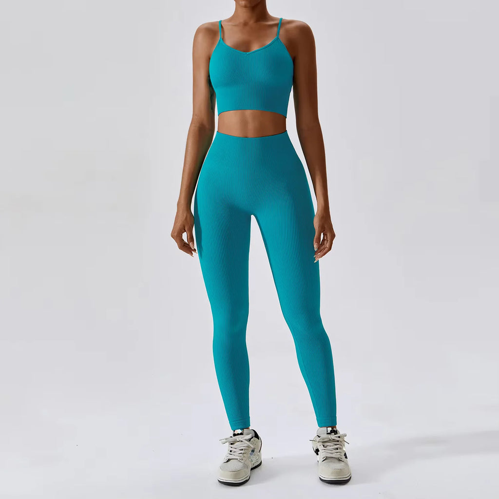 Joyyoung ODM/OEM New Sexy Training Apparel Seamless Ribbed High Impacted Bra Scrunch Shorts Yoga Sets Fitness Sports Clothing