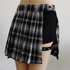 Summer Harajuku Punk Style Plaid Irregular Skirts Women Asymmetrical High Waist Black Skirts Pleated Girls Gothic Half Skirts