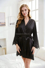 Solid 8209 Bride Wedding Robe Set Women Sleepwear Triangle Lace  Bridesmaid Satin Robe