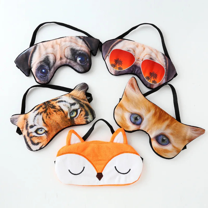 Travel Sleeping Blindfold Novelty Lifelike 3D Animal Eye Mask Funny Cat Tiger Pug Glasses Dog Cartoon Fox Eye Patch Sleep Mask Image principale du produit