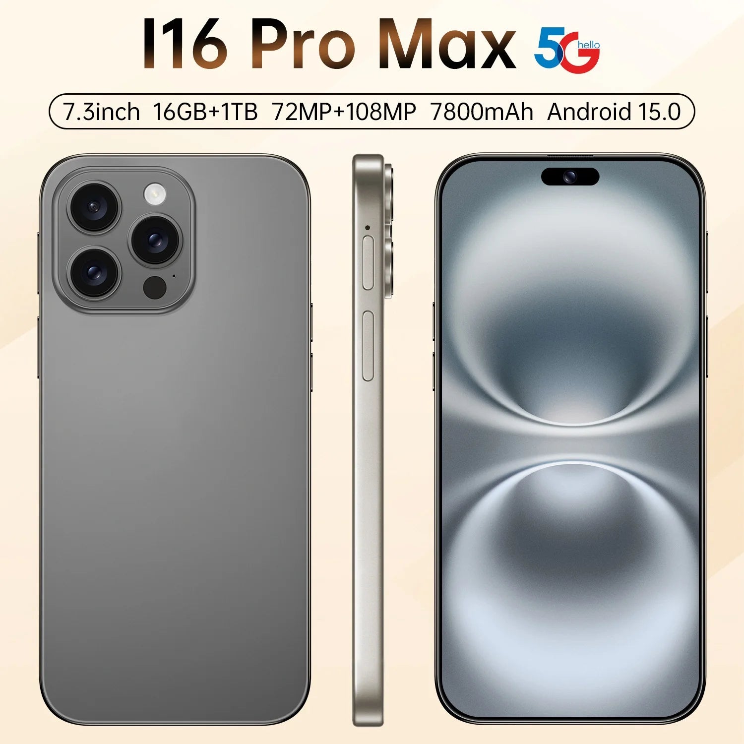 New I16 Pro Max Cross-border Exclusive 5G Phone 7.3" Screen Android 15.0 Dual SIM Overseas Version Direct Sale Source