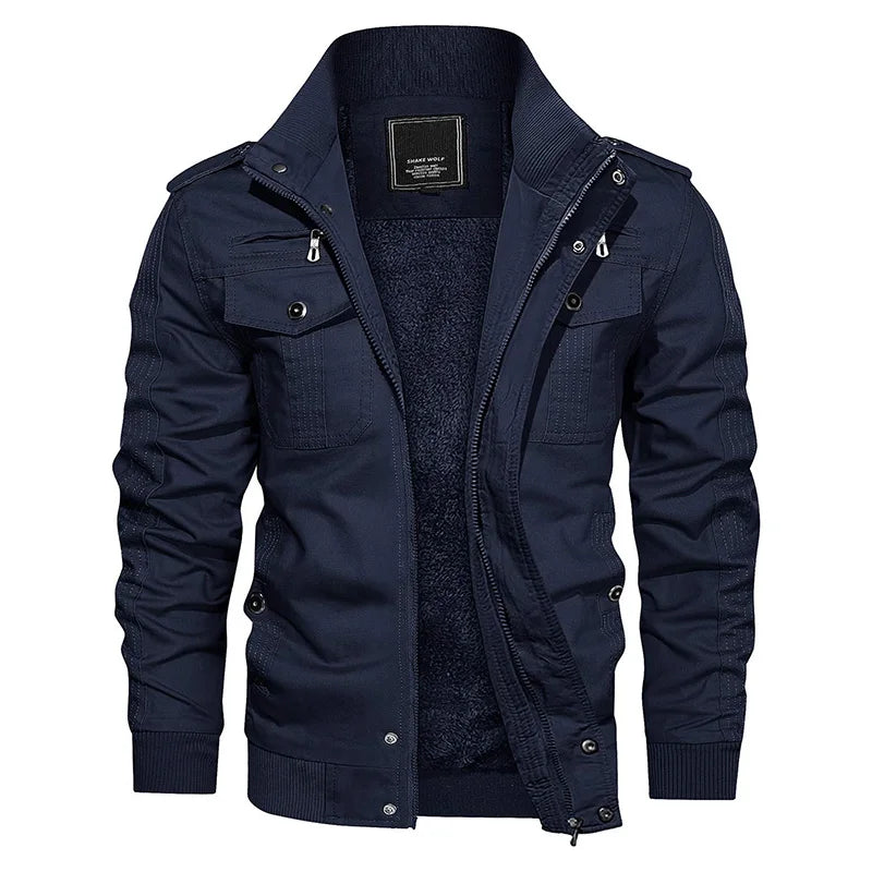 MAGCOMSEN Men's Fleece Jackets Windbreaker Coats Fall Winter Thermal Bomber Jackets Multi-pockets Stand Collar Motorcycle Jacket