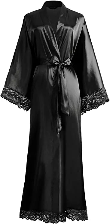2019 New Silk Satin Lace Robes Bridesmaid Bride Robes Wedding Long Robe Bathrobe Womens Robe Lingerie Robe