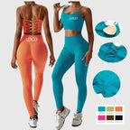 Joyyoung ODM/OEM New Sexy Training Apparel Seamless Ribbed High Impacted Bra Scrunch Shorts Yoga Sets Fitness Sports Clothing