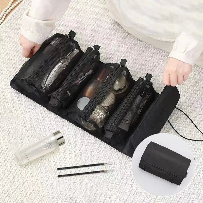 4 in 1 Cosmetic Bag For Women Zipper Mesh Separable Cosmetics Pouch Ladies Foldable Nylon Bag Rope Makeup Bag Kosmetyczka