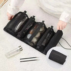 4 in 1 Cosmetic Bag For Women Zipper Mesh Separable Cosmetics Pouch Ladies Foldable Nylon Bag Rope Makeup Bag Kosmetyczka