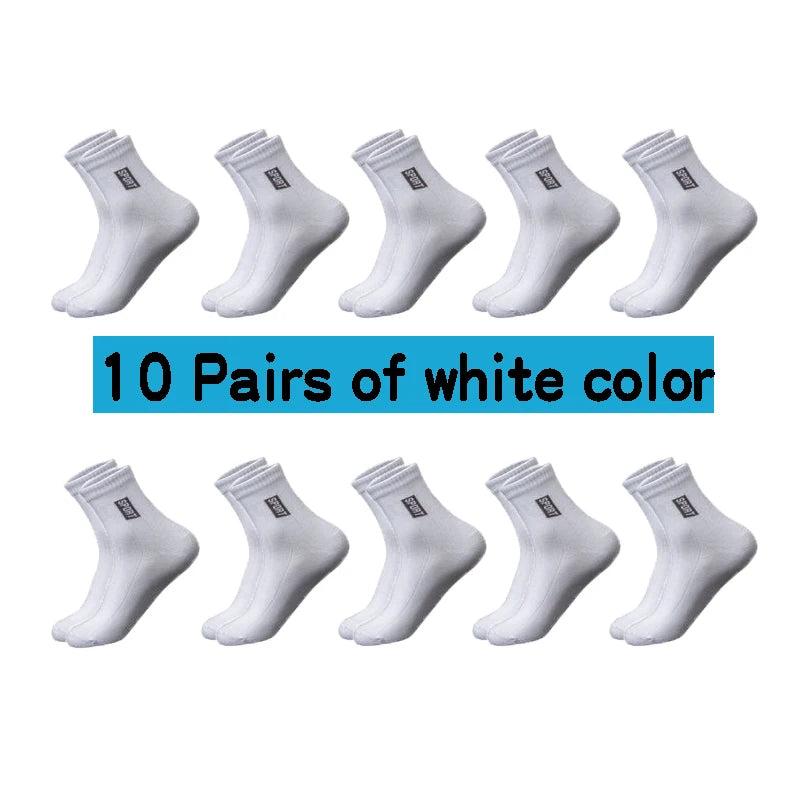 20Pcs=10Pairs High Quality Men Socks Cotton Breathable Sweat-Absorbent Middle Tuble Black Socks Deodorant Business Men Gift Sock