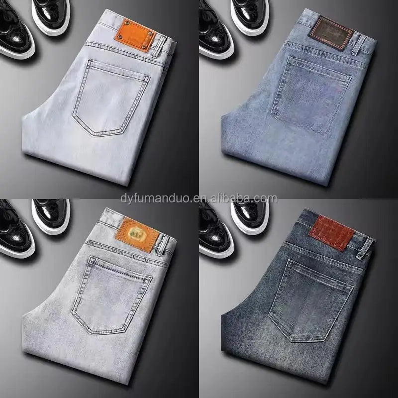Wholesale Mid Waist Men Straight Jeans Mixed Denim Good Quality Summer Casual Style Washed Craft