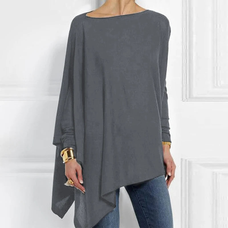 Cotton Irregular Women Blouses Shirt 2022 Autumn Female Solid Pullover Tops Casual O Neck Long Sleeve Blouse Ladies Tunic Blusas Secondary image
