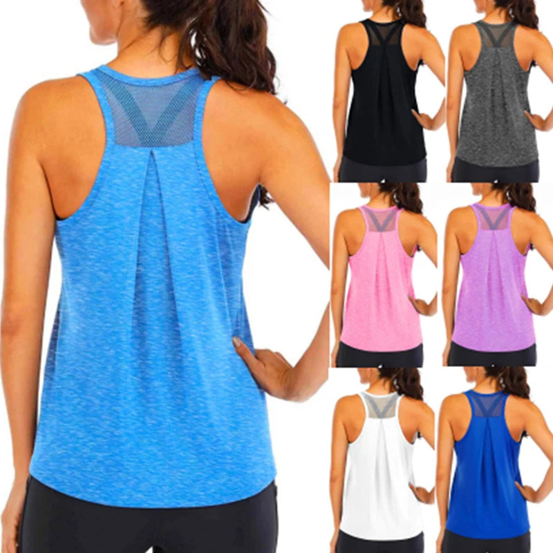 Yoga Shirt Female New Style T-Shirt Loose Fitness Tops Vest Women Sleeveless Sport Tee Quick-Drying Gym Running Workout Blouse Image principale du produit