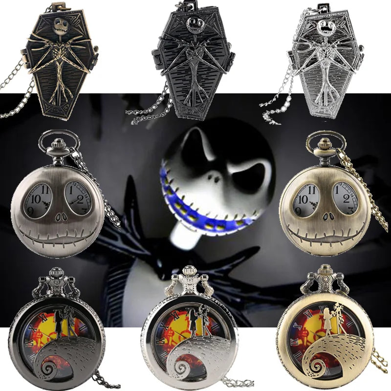 Retro Skull Punk Chain Necklace Quartz Pocket Watch Jack Pendant Retro Bronze Jewelry Fob Necklace Watches for Men Women Kids Image principale du produit