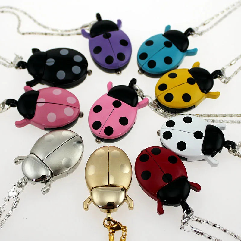 Free Drop Shipping Elegant Hot Popular Fashion Colorful Ladybug Fob Clock Necklace Pocket Pendant Dress Quartz Watch GL02 Image principale du produit