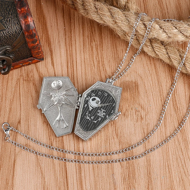 Retro Skull Punk Chain Necklace Quartz Pocket Watch Jack Pendant Retro Bronze Jewelry Fob Necklace Watches for Men Women Kids