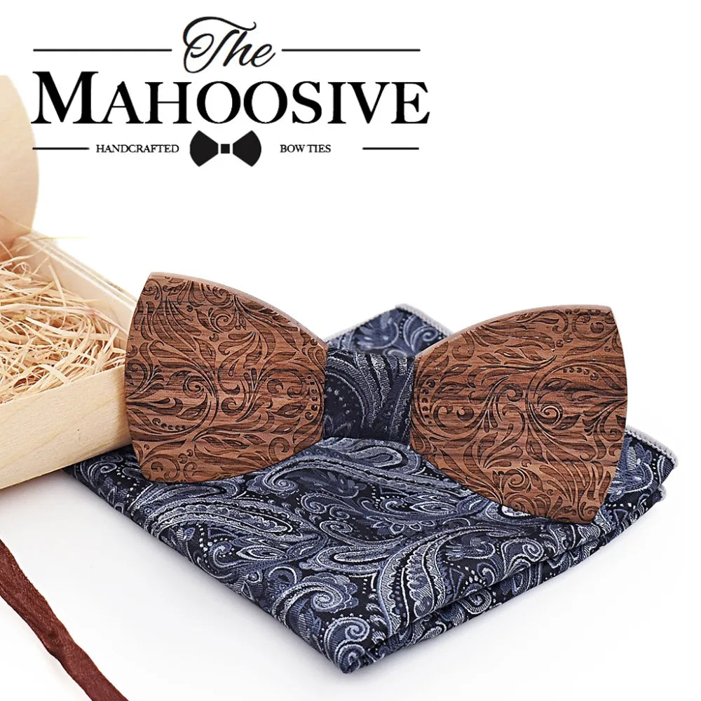 Wooden Mens bow Tie Wood Neck Tie Set for Men Suits Tie Handkerchief Cufflinks Gravatas Ties for Men Wedding Vestidos Corbatas Image principale du produit