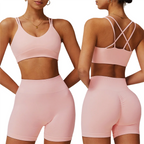Womens Nude Cross Back Double Shoulder Straps Design High Stretch Push up Top Fitness Yoga Sport Bra