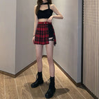 Summer Harajuku Punk Style Plaid Irregular Skirts Women Asymmetrical High Waist Black Skirts Pleated Girls Gothic Half Skirts